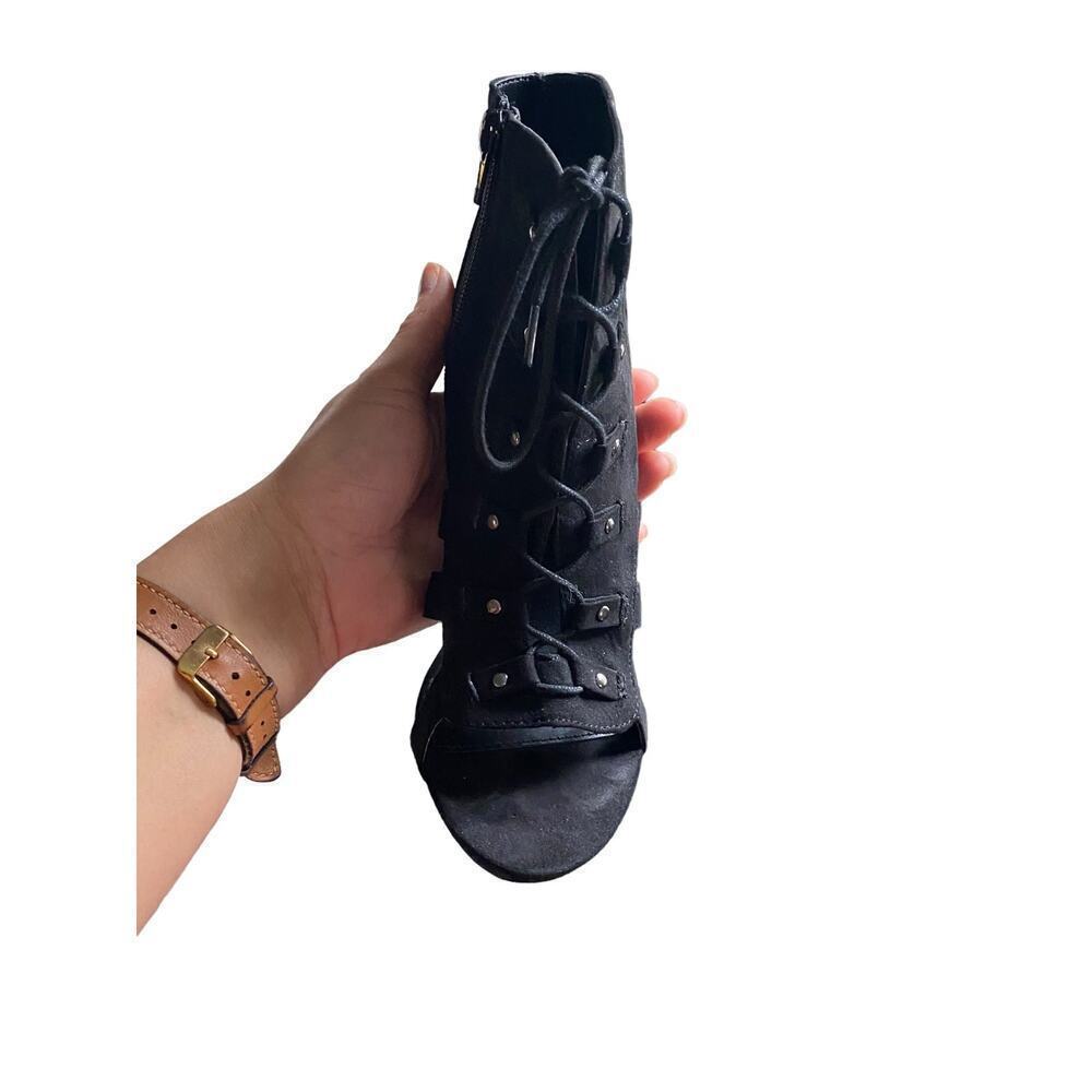 Evenlyn 30 Womens 6.5 Peep Toe Suede Lace Up Strappy Black Dress Cocktail Heels - Picture 9 of 9